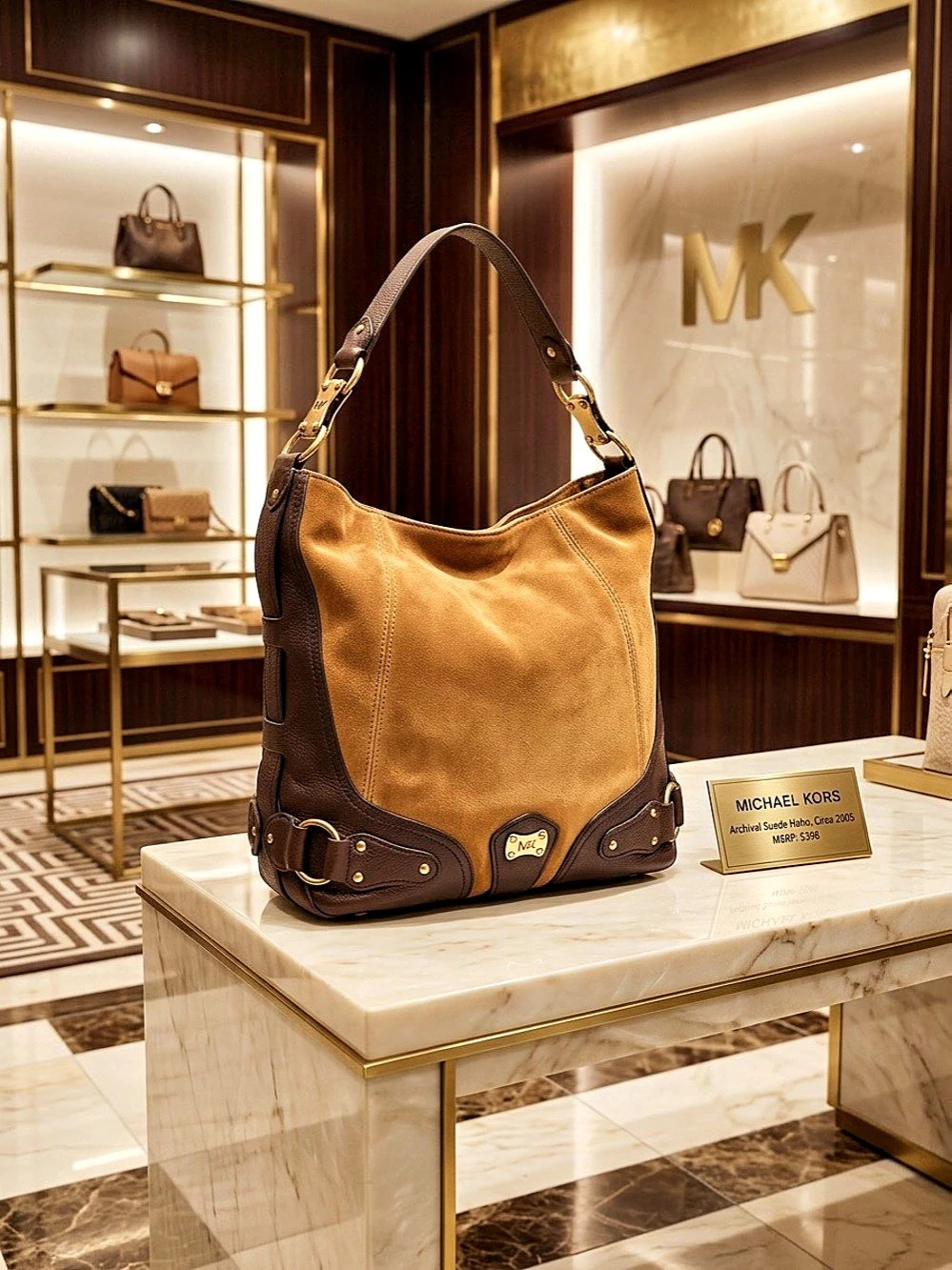 Michael Kors Archival Suede Hobo Brown & Tan